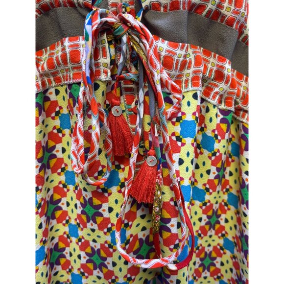 Johnny Was Red Multi-Print Long-Sleeve Silk Dress L - Picture 7 of 9